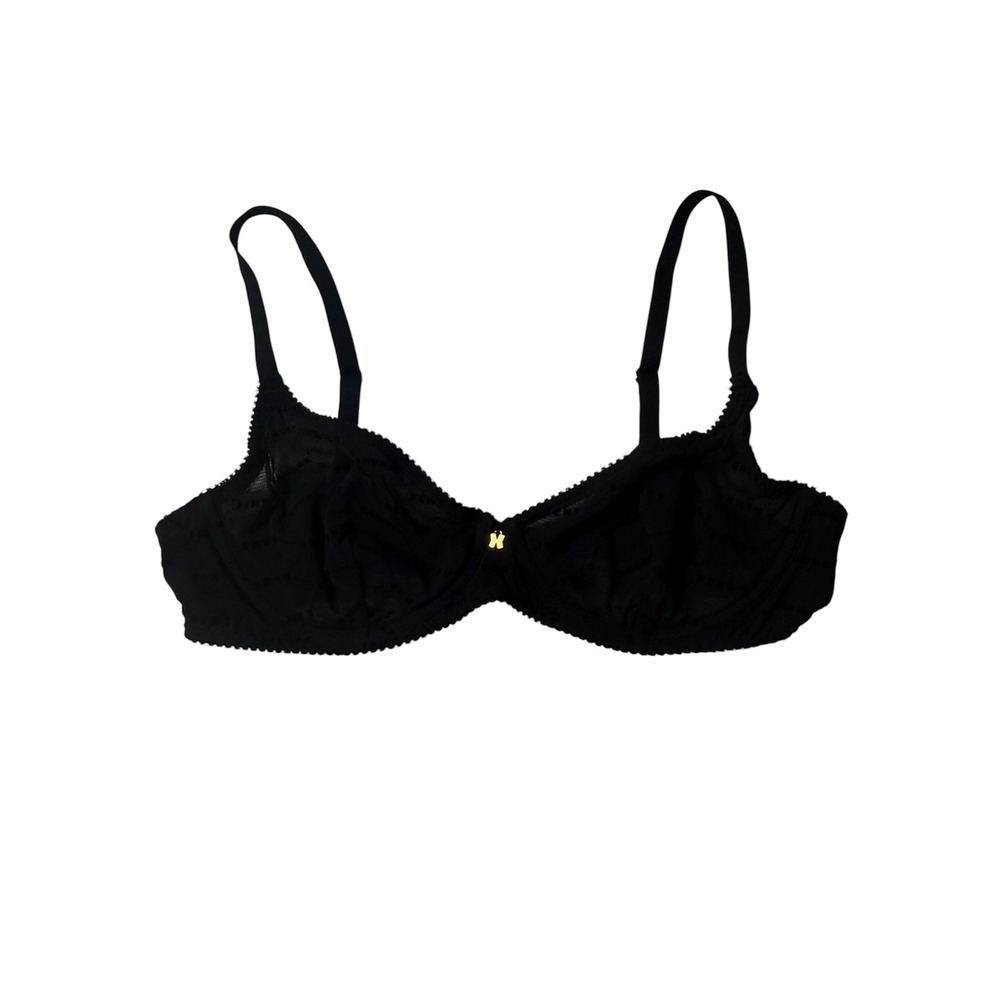 Savage X Fenty Mesh Bralette Black 36C Womens Flocked Logo Underwire‎